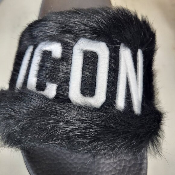 NWB~$825~DSQUARED2~8/8.5~ICON BLACK WHITE GENUINE RABBIT FUR SANDALS SLIDES - Picture 6 of 16